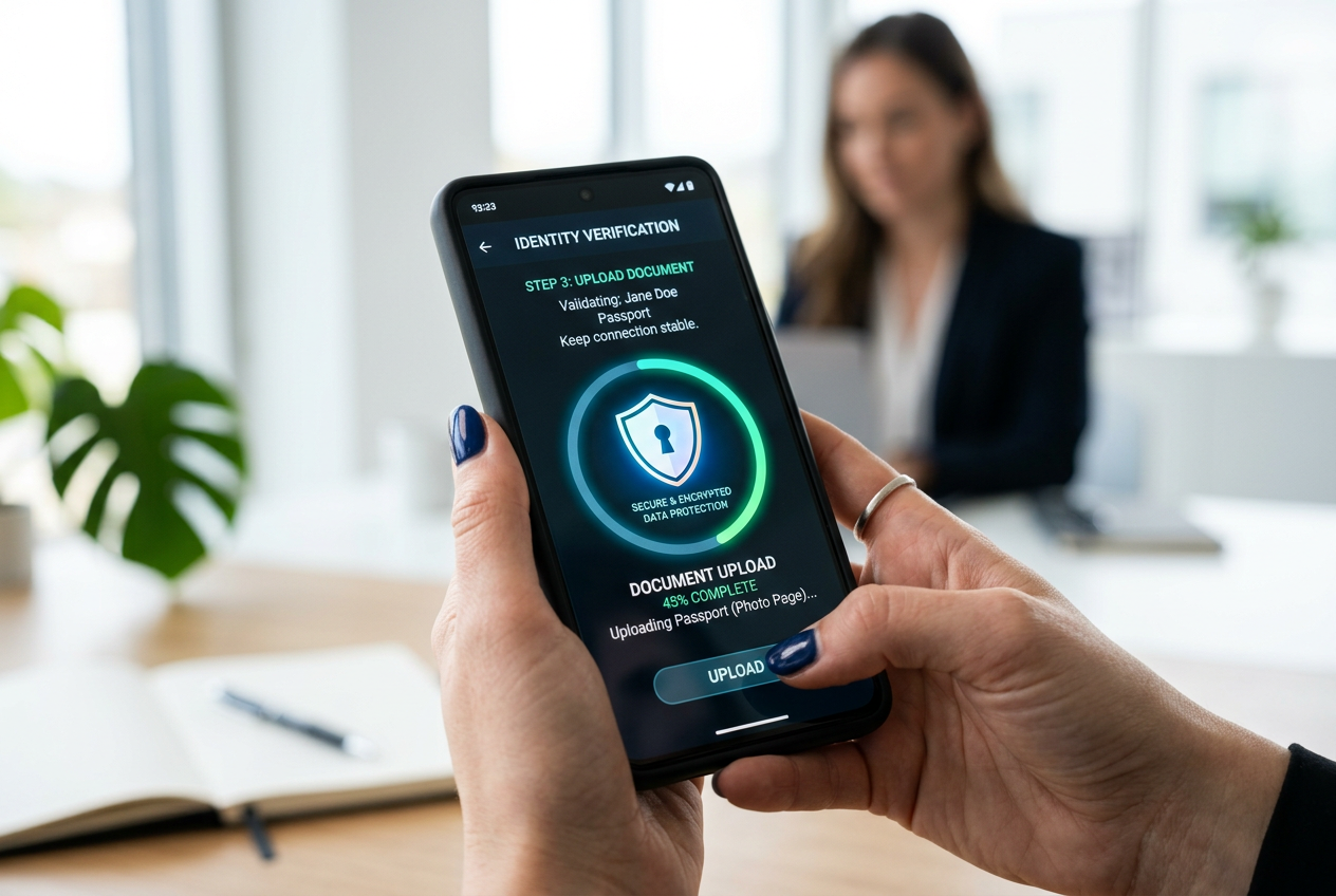 Smartphone screen showing a secure identity verification step